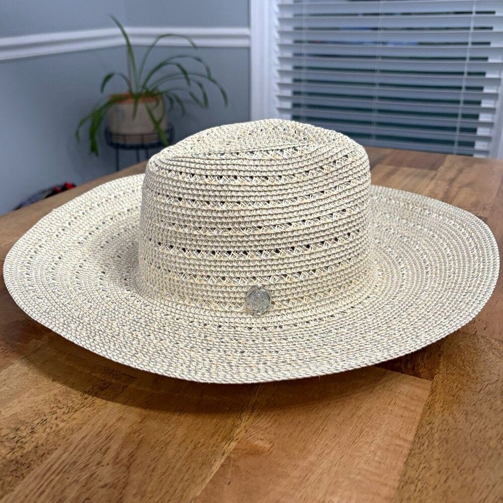 Vince Camuto Women's Beige Wide Brim Straw Sun Hat, One Size